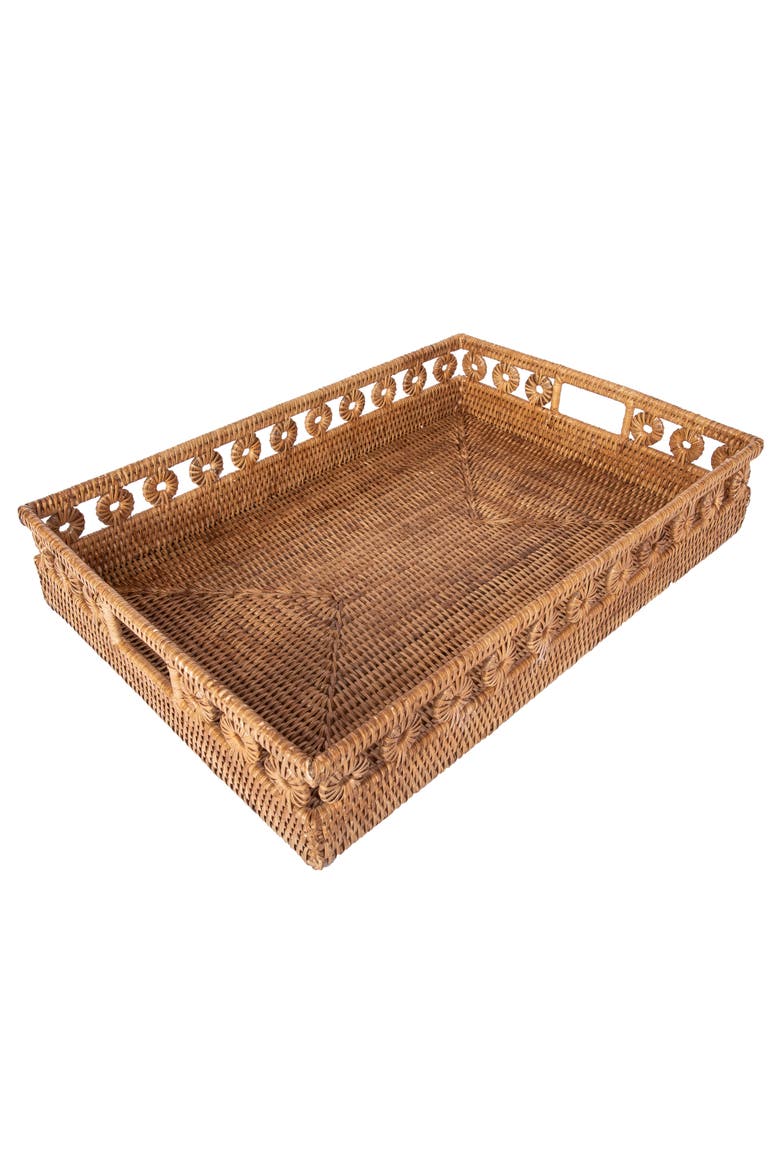 Artifacts Rattan Inna Design Rectangular Tray with Cutout Handles, Alternate, color, Honey Brown