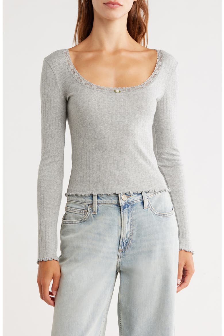 Long Sleeve Square Neck Pointelle Top, Main, color, GREY SOFT HEATHER
