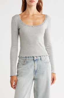 Abound Long Sleeve Square Neck Pointelle Top