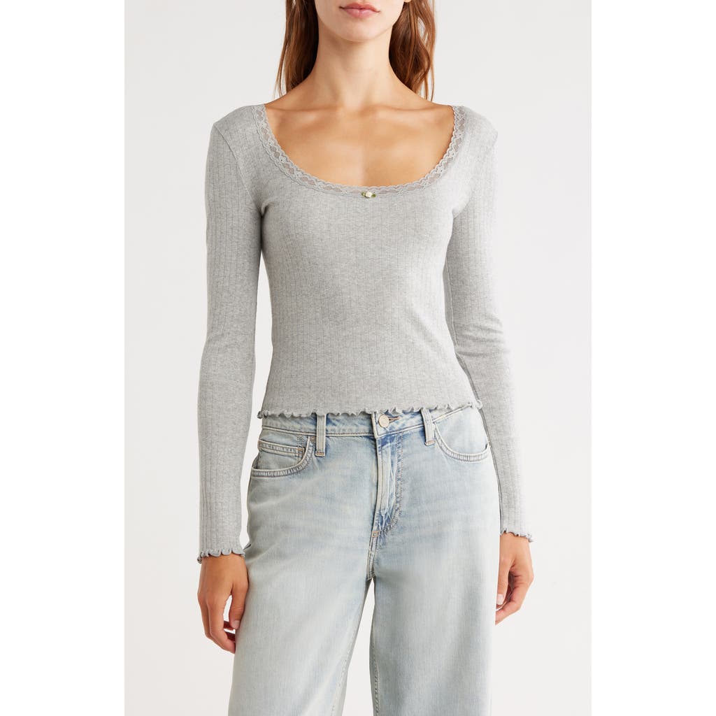 Abound Long Sleeve Square Neck Pointelle Top In Gray