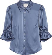 Cinq à Sept Fiona Ruffle Cuff Silk Button-Up Shirt