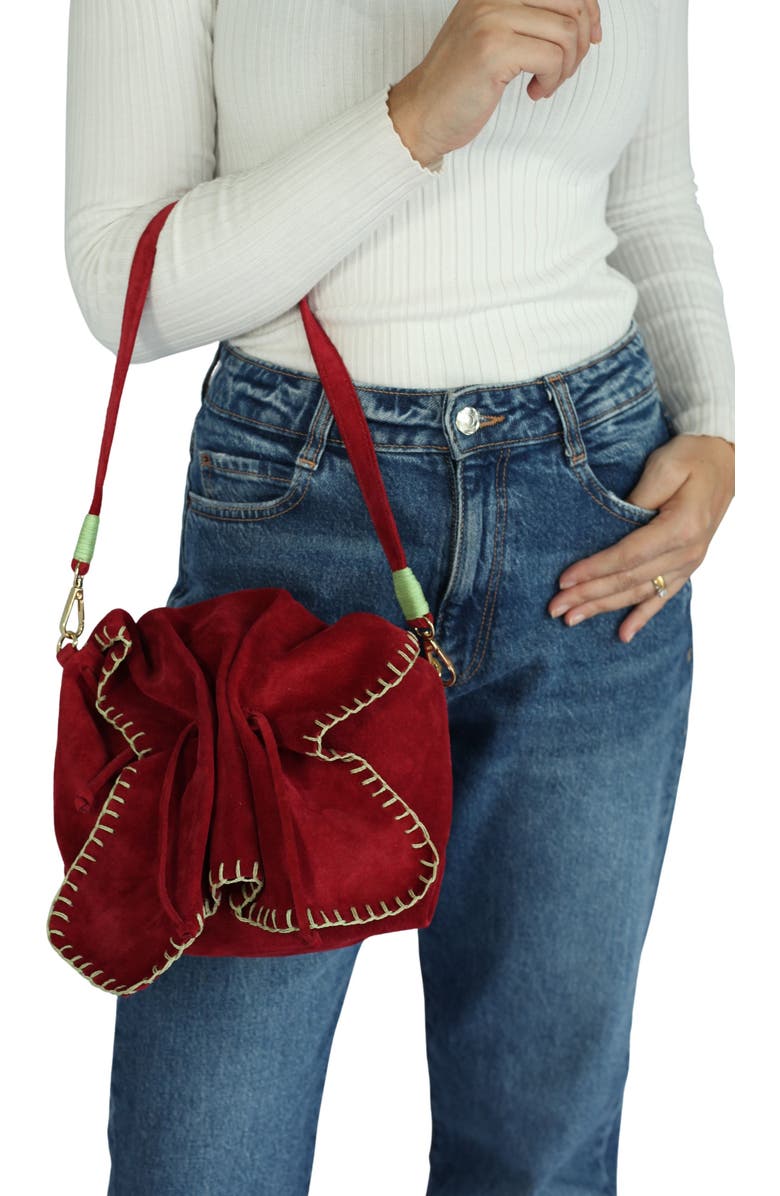 Carlos Falchi Medium Butterfly Suede Leather Bag, Alternate, color, Malbec