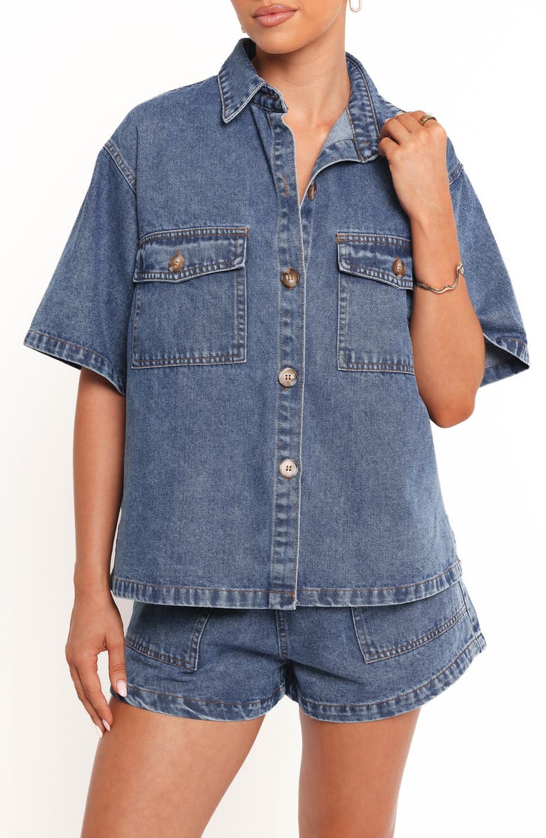 Petal & Pup Noor Denim Button-Up Shirt & Shorts Set, Alternate, color,