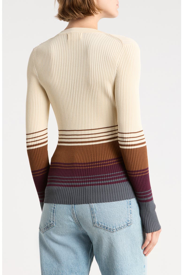 Striped V-Neck Cardigan, Alternate, color, IVORY STRIPE COMBO