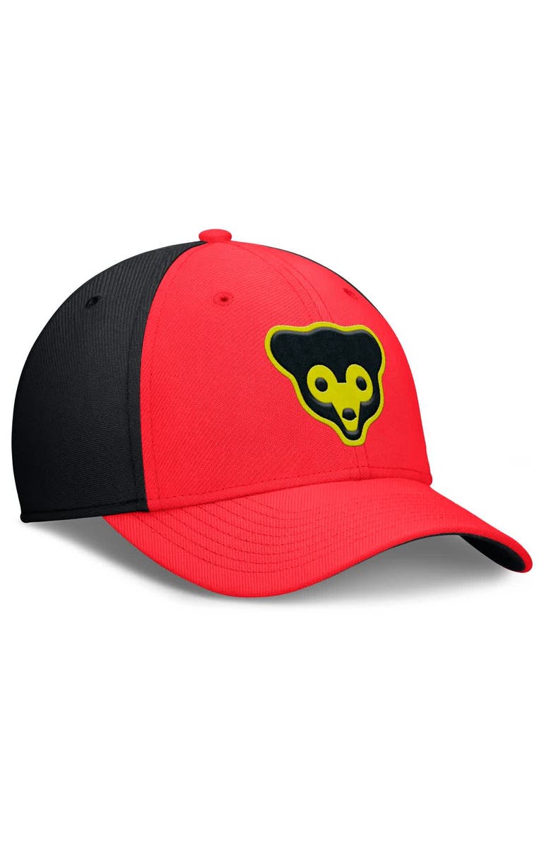 Nike Men's Nike Crimson/Black Chicago Cubs Neon 90s Rise SwooshFlex Hat, Alternate, color, Crimson