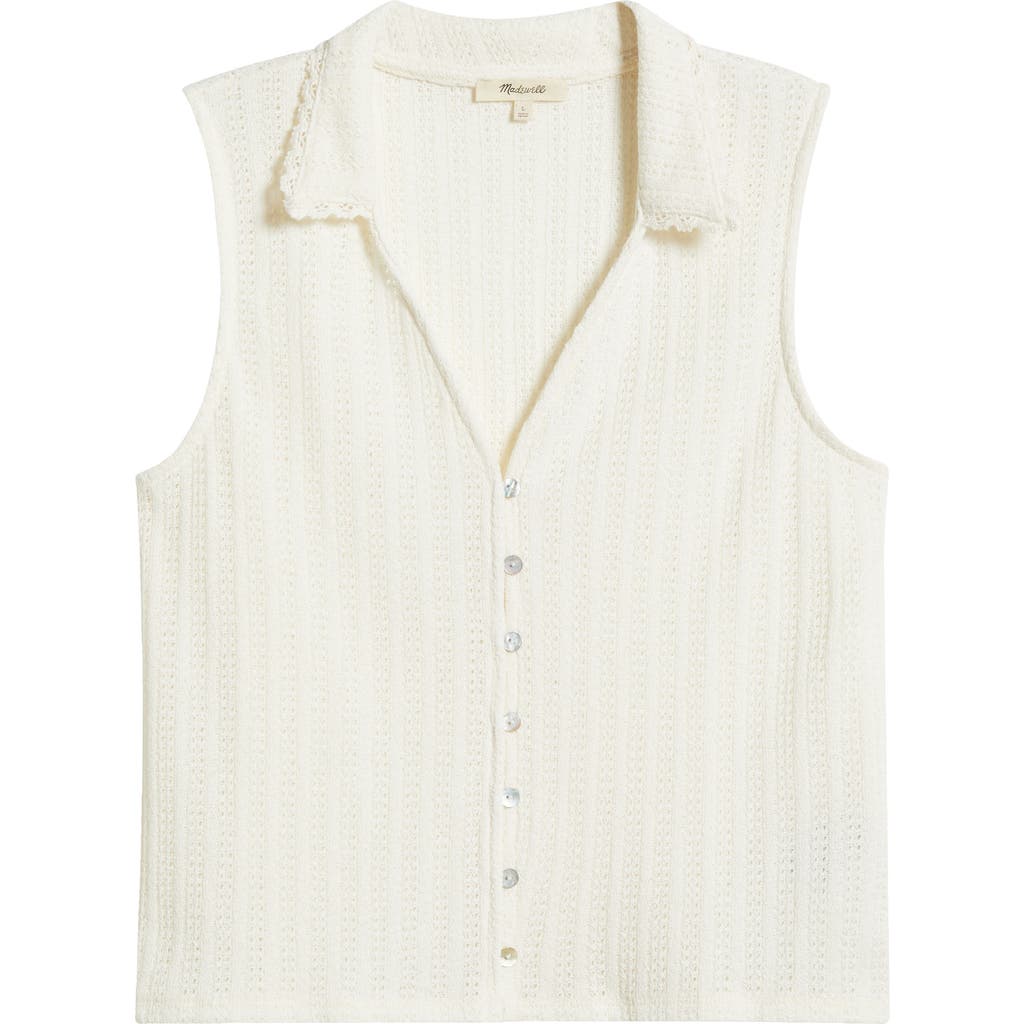 Madewell Crochet-knit V-neck Sweater Vest In Vintage Ivory