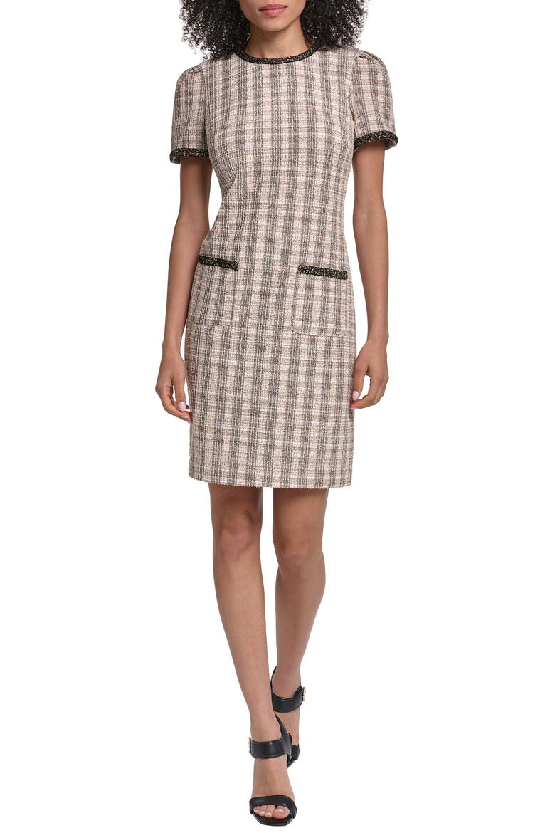 Metallic Tweed Sheath Dress, Main, color, ESPRESSO MULTI