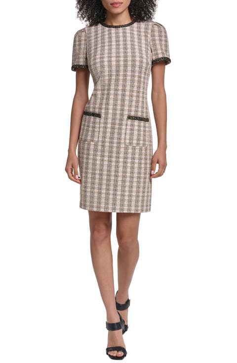 Metallic Tweed Sheath Dress