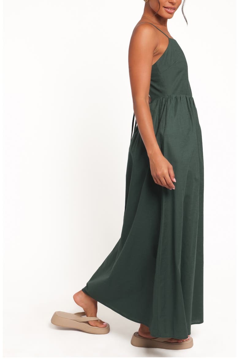 Savannah Tie Back Cotton & Linen Maxi Dress, Alternate, color, FOREST GREEN