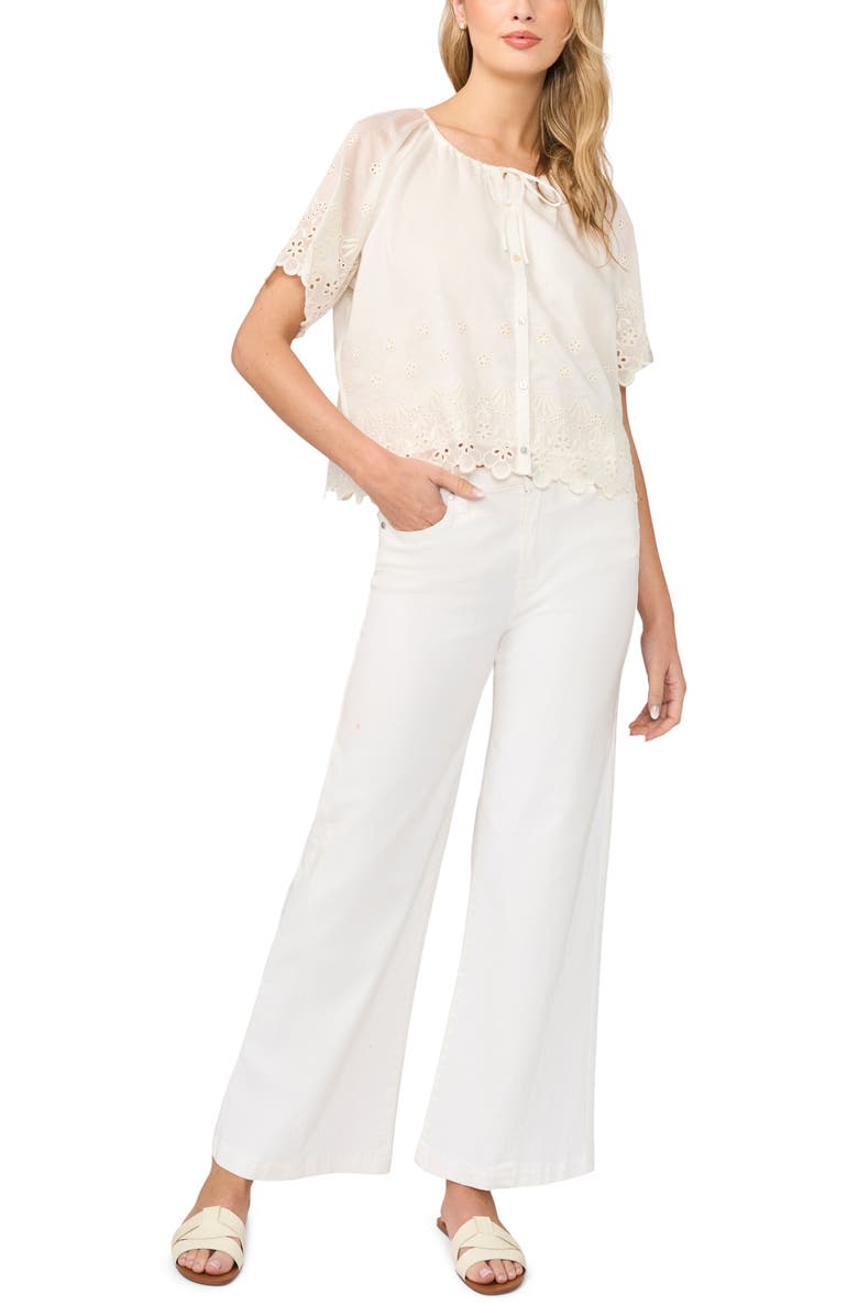 Halogen<sup>®</sup> Scallop Hem Eyelet Button-Up Shirt, Alternate, color, New Ivory