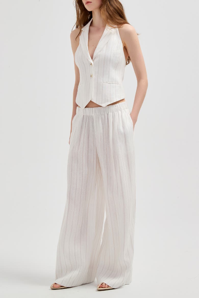 Rhea Wide-leg Linen Pant, Main, color, White Stripe