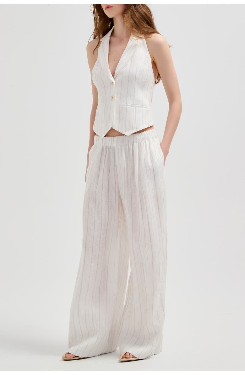 nuaje nuaje Rhea Wide-leg Linen Pant, Main, color, White Stripe