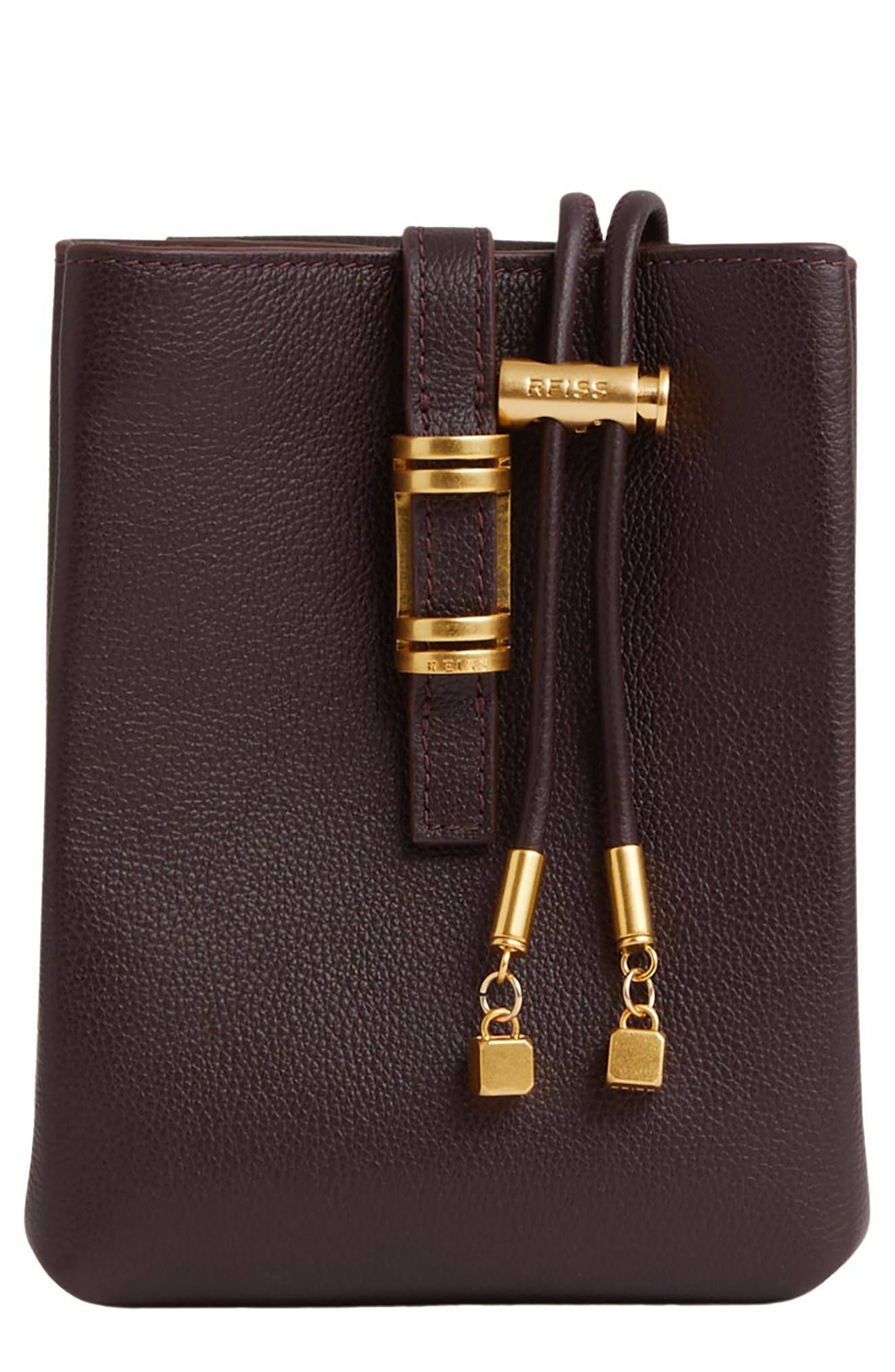 Reiss Vienna Leather Crossbody Phone Bag, Main, color, Oxblood