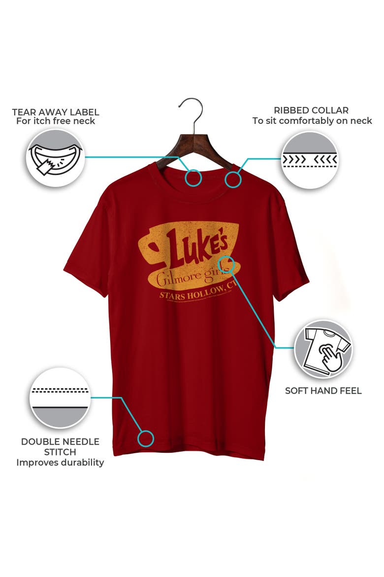 Men's Distressed Luke's Diner Logo Short Sleeve Graphic T-Shirt, Alternate, color, Cardinal