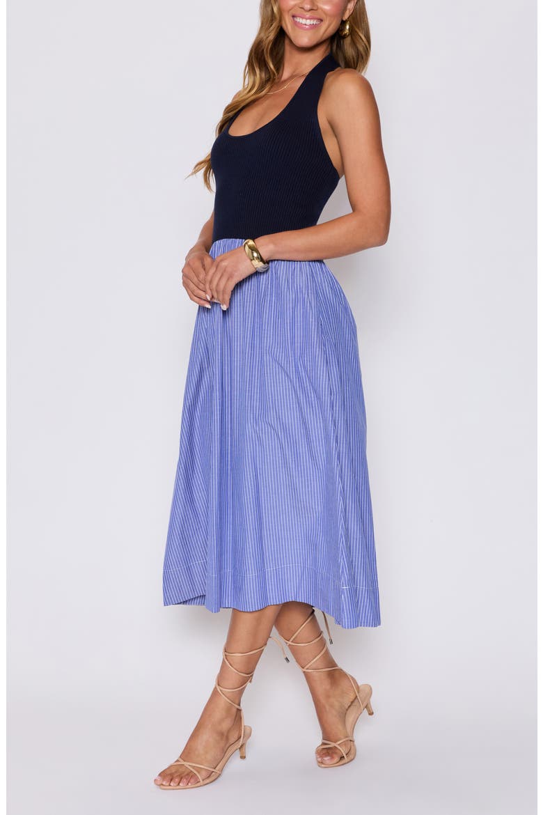 Piper Mixed Media Midi Halter Dress (Nordstrom Exclusive), Alternate, color, NAVY