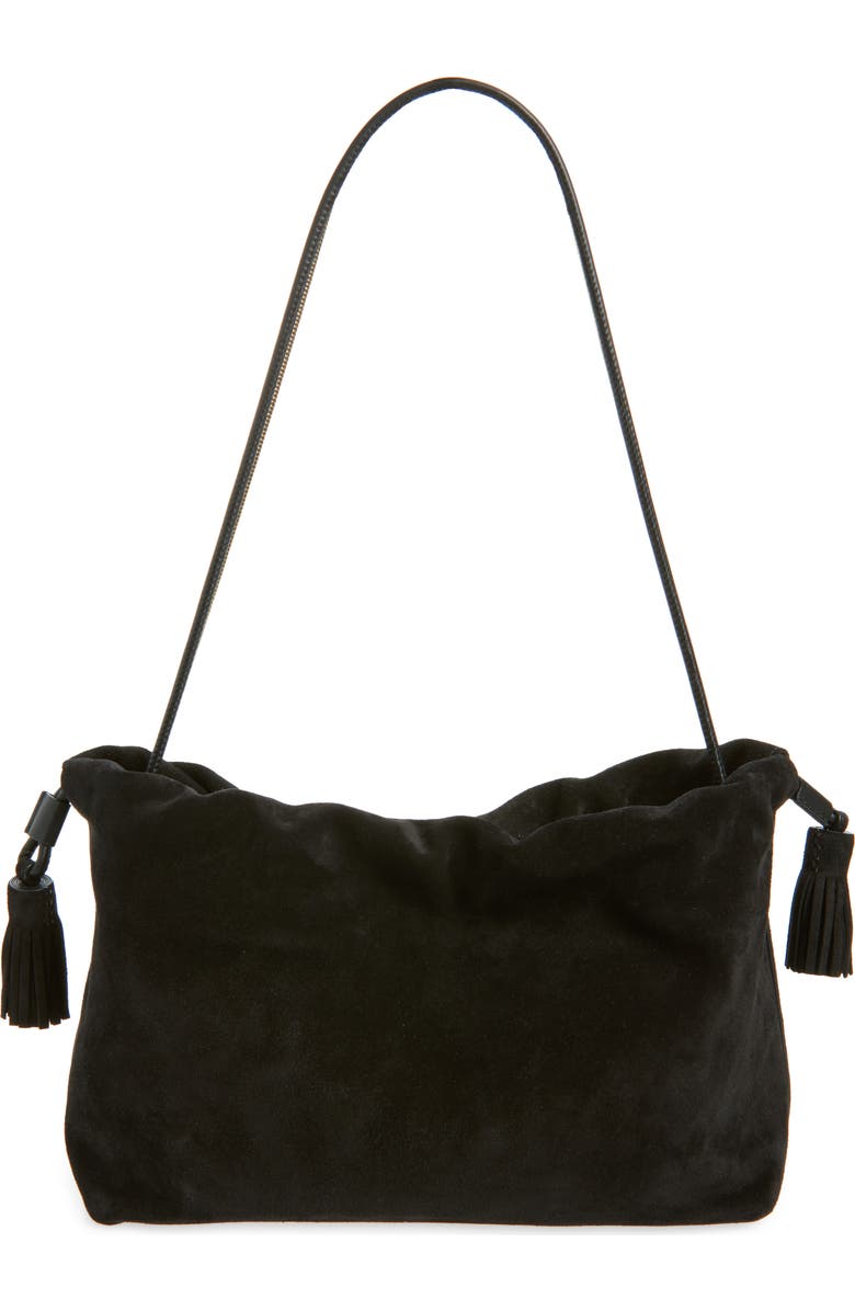 Veronica Beard Stash Suede Shoulder Bag, Alternate, color, Black