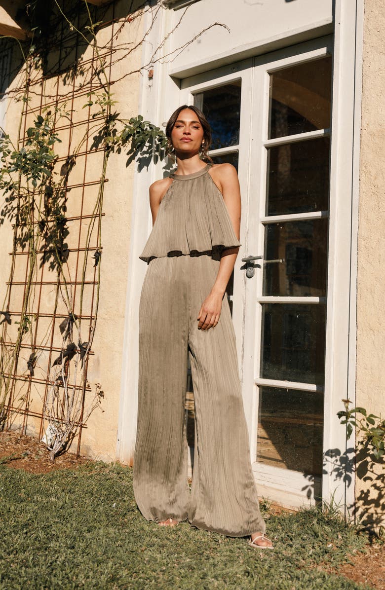 Petal & Pup Alina Plissé Jumpsuit, Alternate, color, Olive