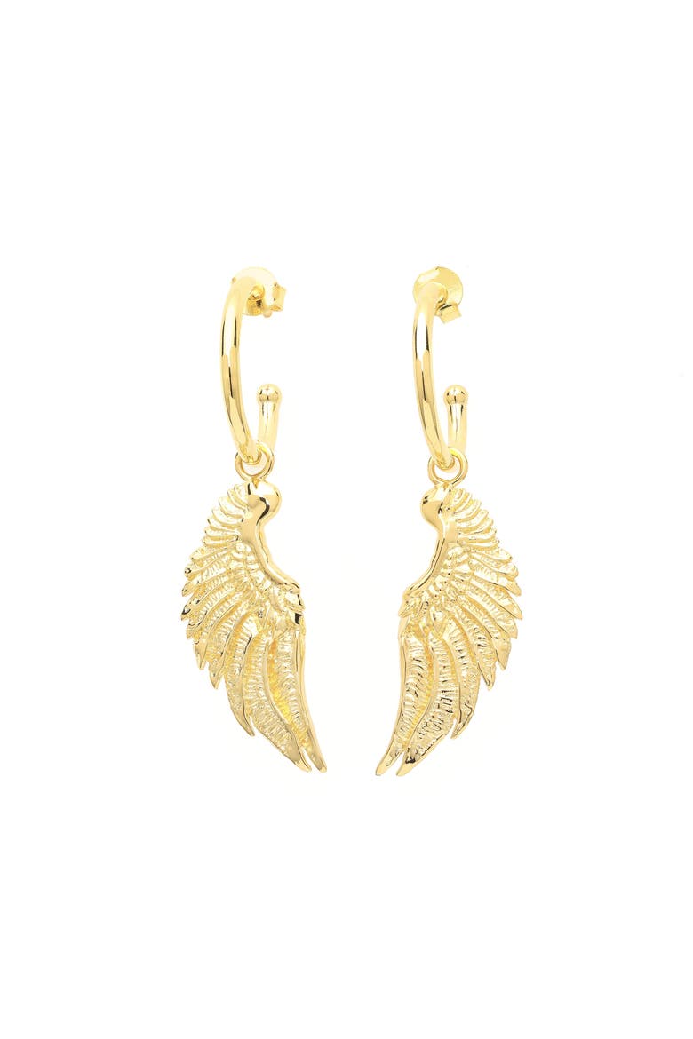 Angel Wing Small Hoop Earrings, Main, color, Gold