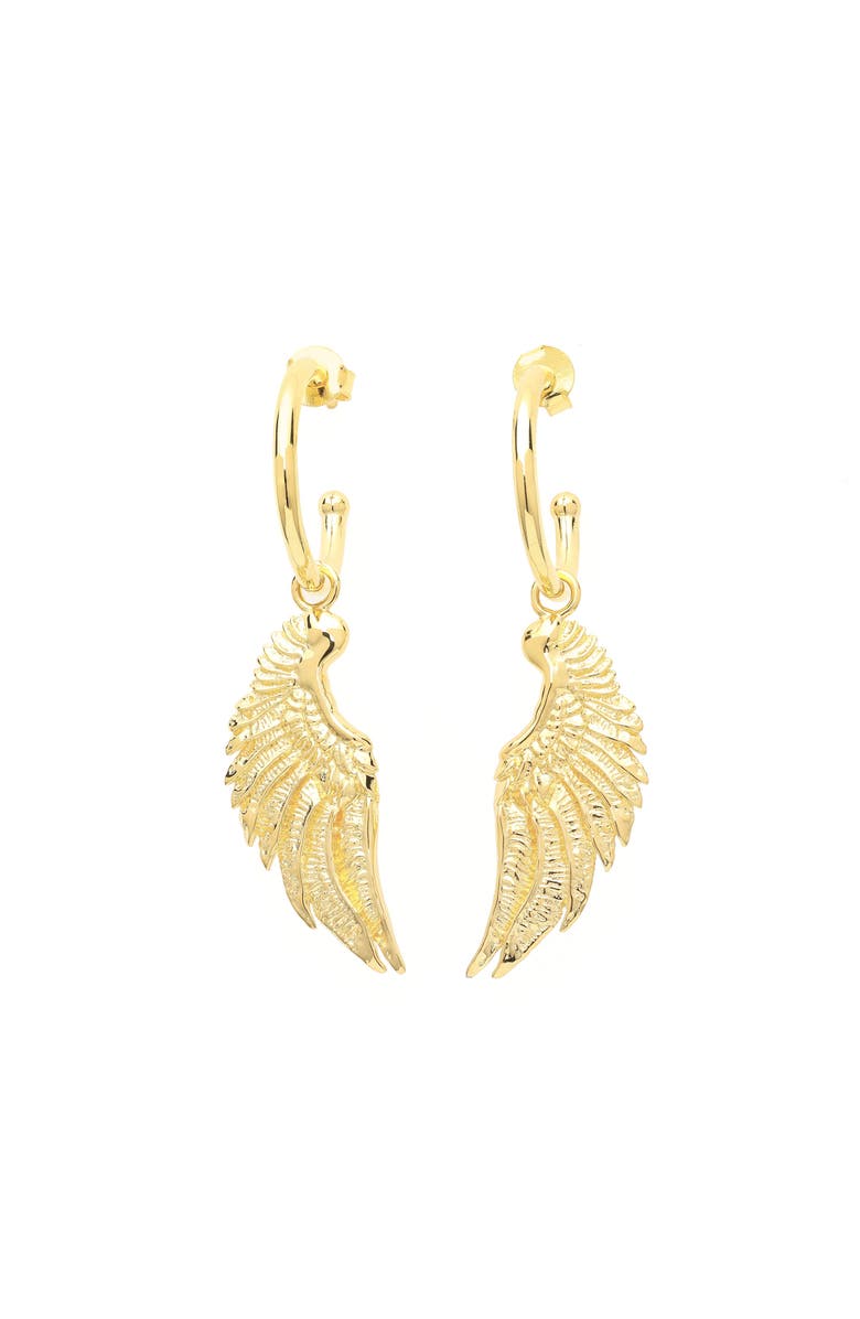 Seven Saints Angel Wing Small Hoop Earrings, Main, color, Gold