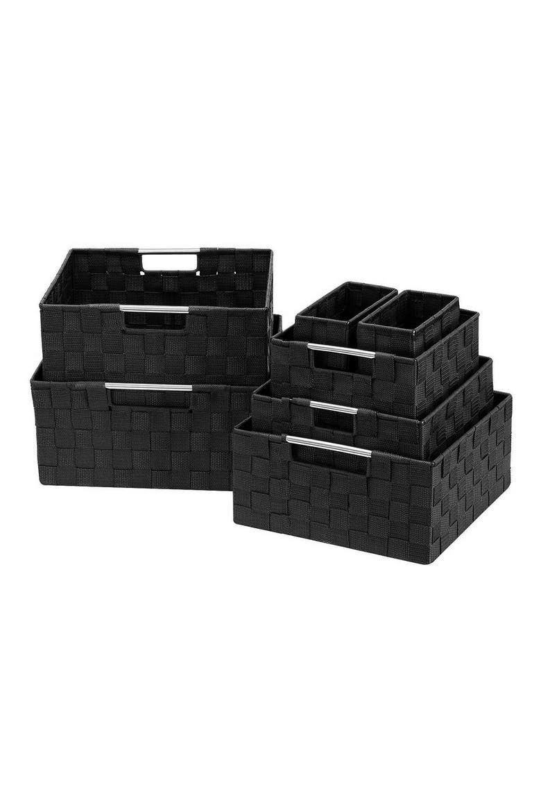 7-Piece Basket Woven Storage Box Set, Main, color, BLACK