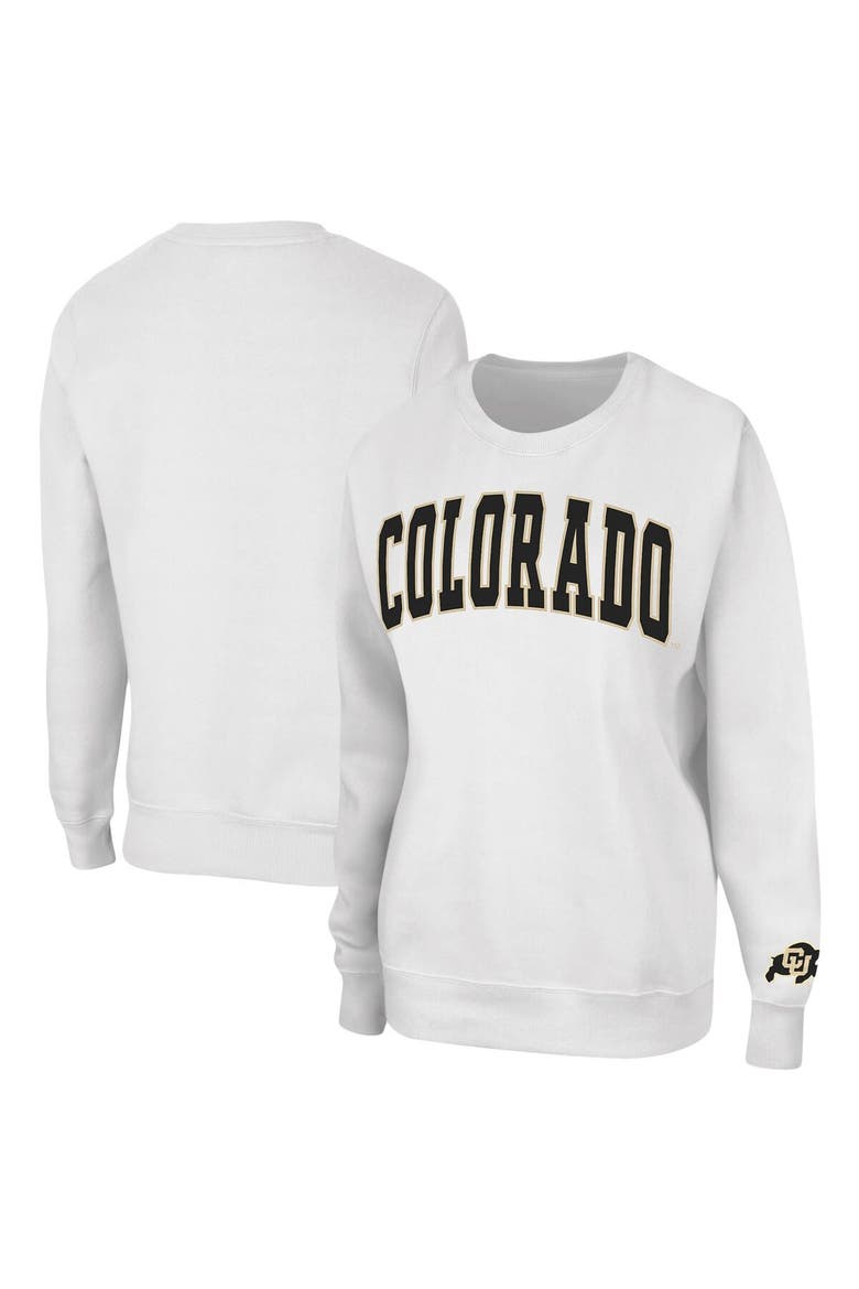 Women's Colosseum White Colorado Buffaloes Campanile Pullover Sweatshirt, Main, color, White