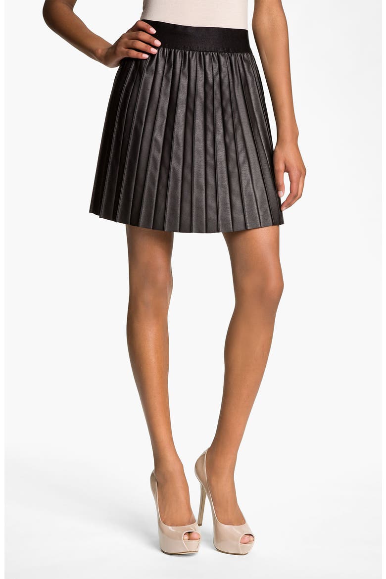Hinge® Faux Leather Pintuck Skirt, Main, color, BLACK
