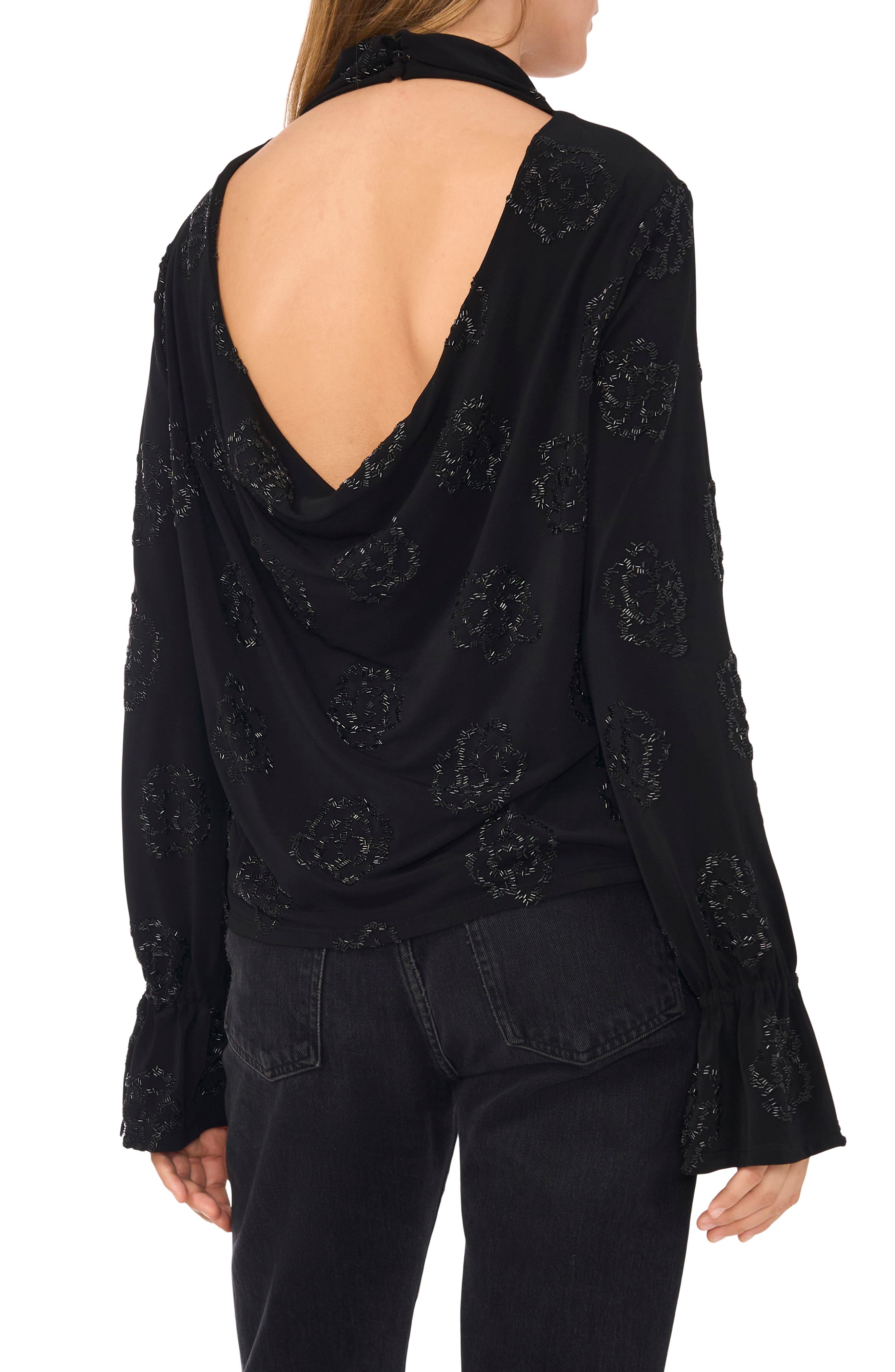 Embellished Open Back Mock Neck Top - image 2