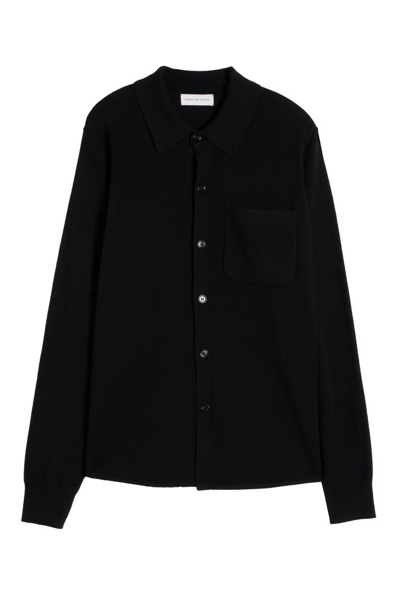 Monaco Cashmere Button-Up Shirt, Alternate, color, BLACK