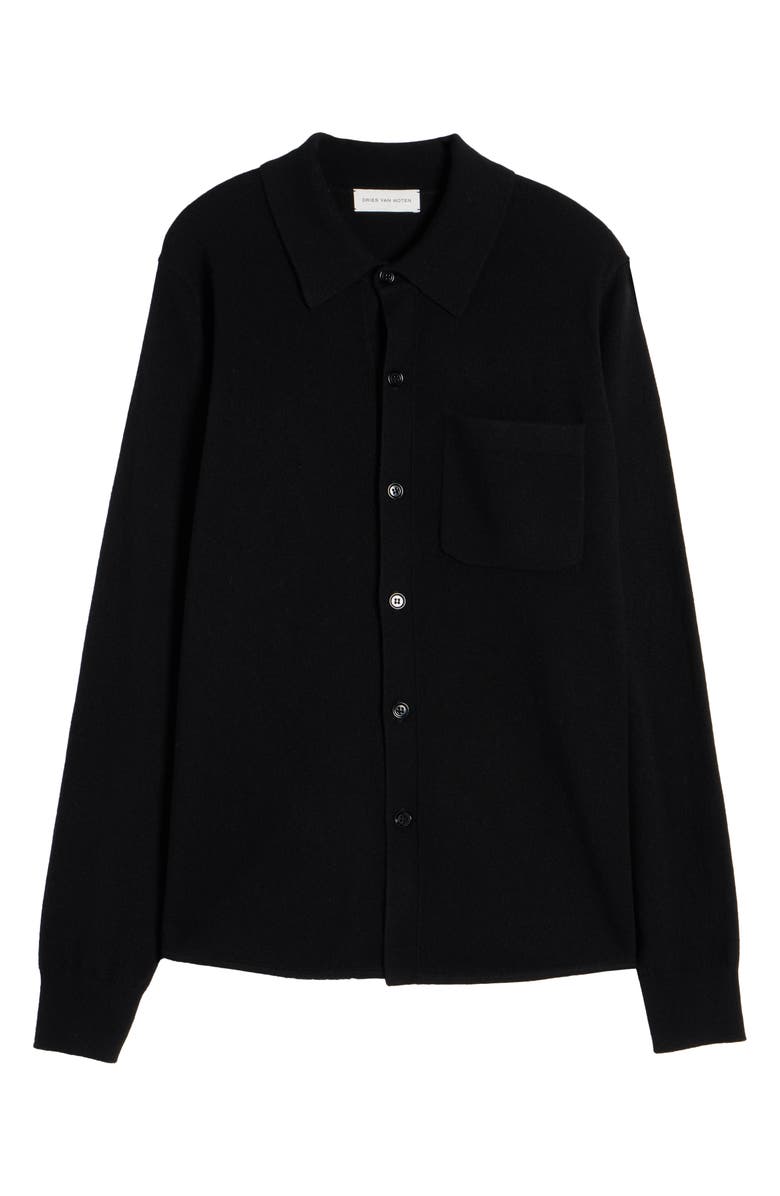 Dries Van Noten Monaco Cashmere Button-Up Shirt, Alternate, color, Black