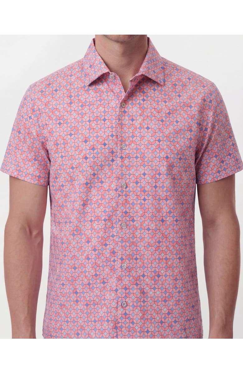 Lords of Harlech Retro Star Mens Printed Button Up Shirt, Alternate, color, Retro Star Coral