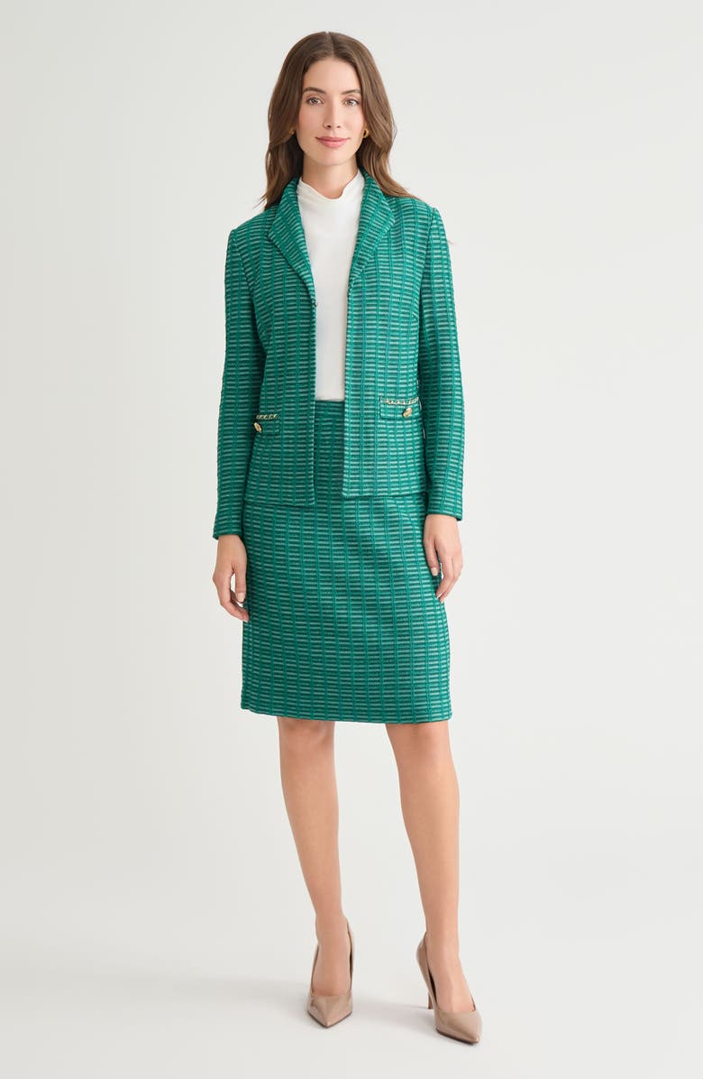 Ming Wang Heritage Chain Trim Ottoman Knit Jacket, Alternate, color, Everest/Black/Ivory