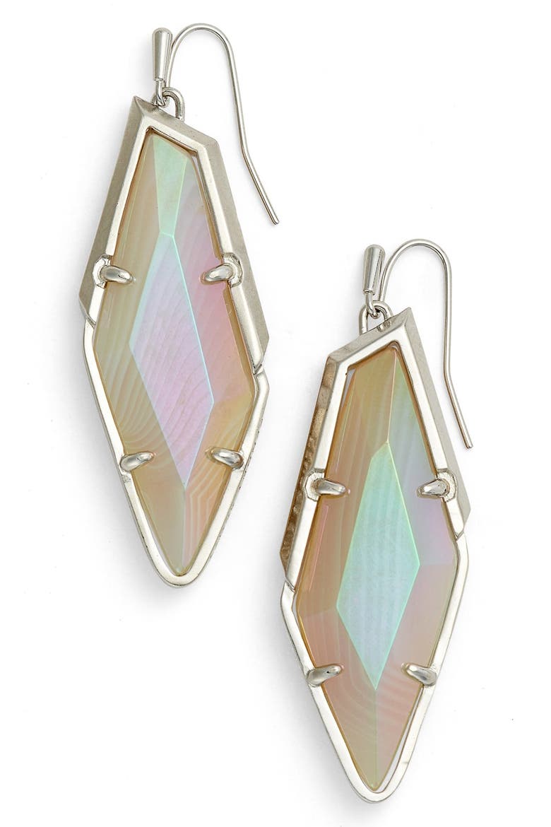 Drop Earrings, Main, color, IRIDESCENT WHITE AGATE/ SILVER
