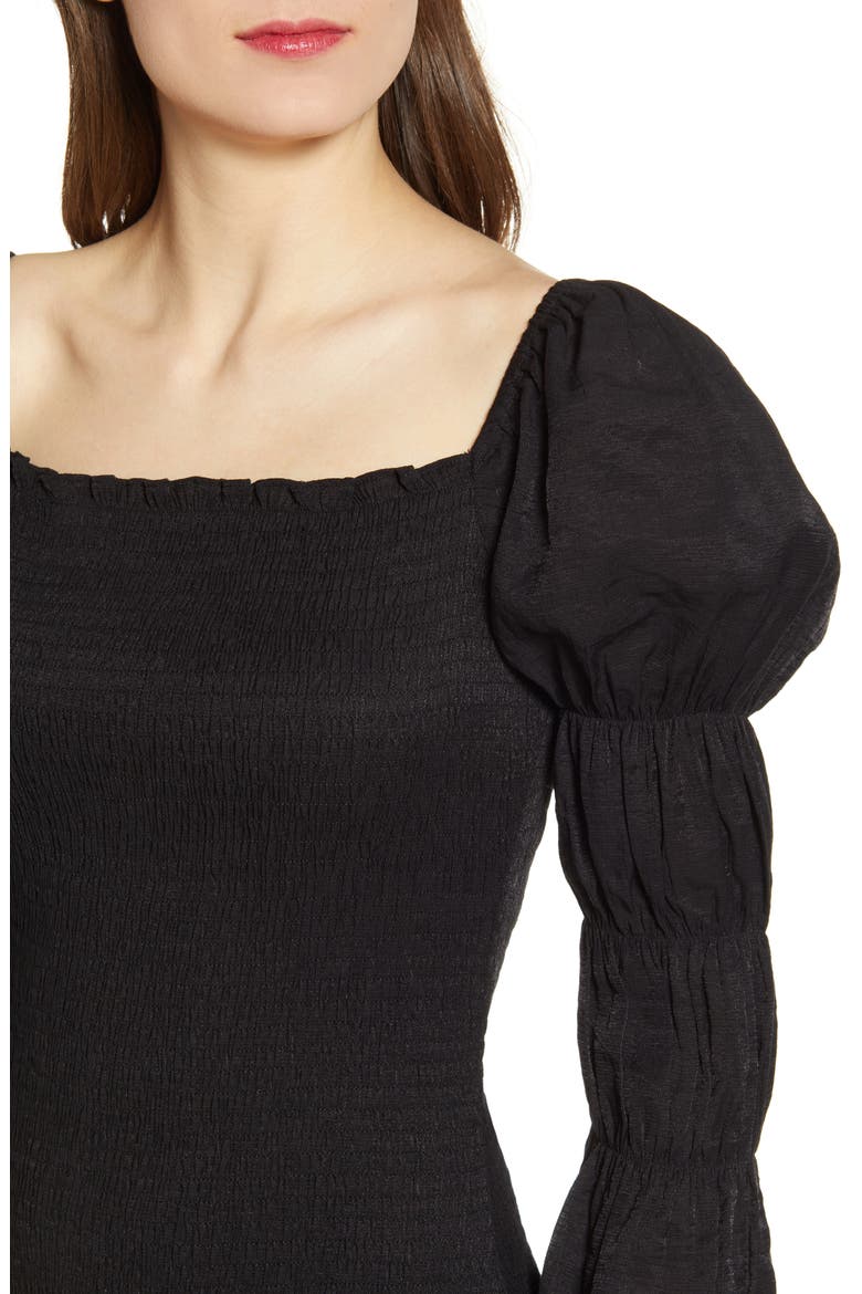 Smock Puff Sleeve Body-Con Minidress, Alternate, color, BLACK