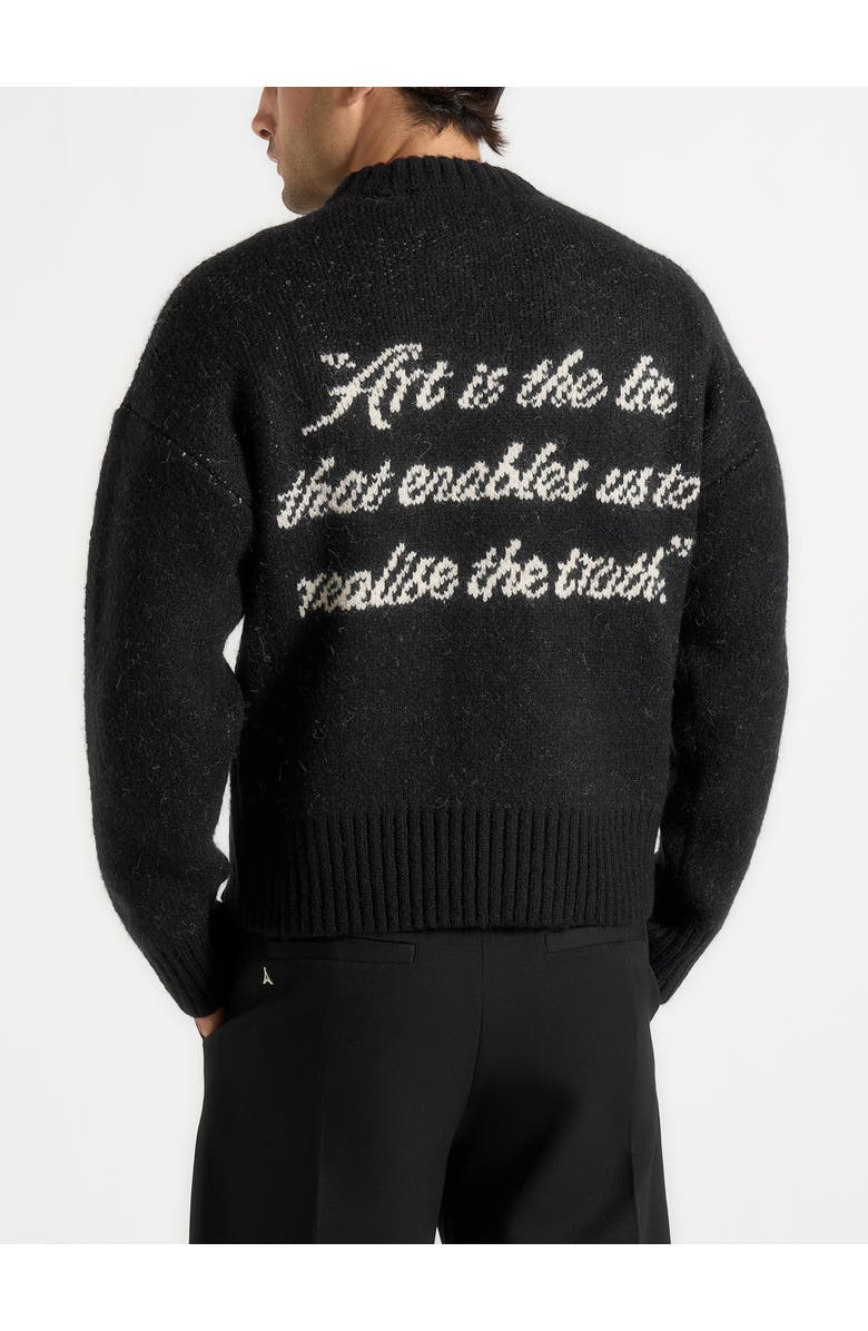 Manière De Voir Kamil Art Slogan Brushed Knit Jumper, Main, color, Black