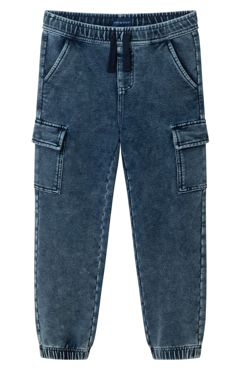 Andy & Evan Kids' Button-Up Shirt & Denim Joggers Set, Alternate, color, Blue/ Grey Gingham