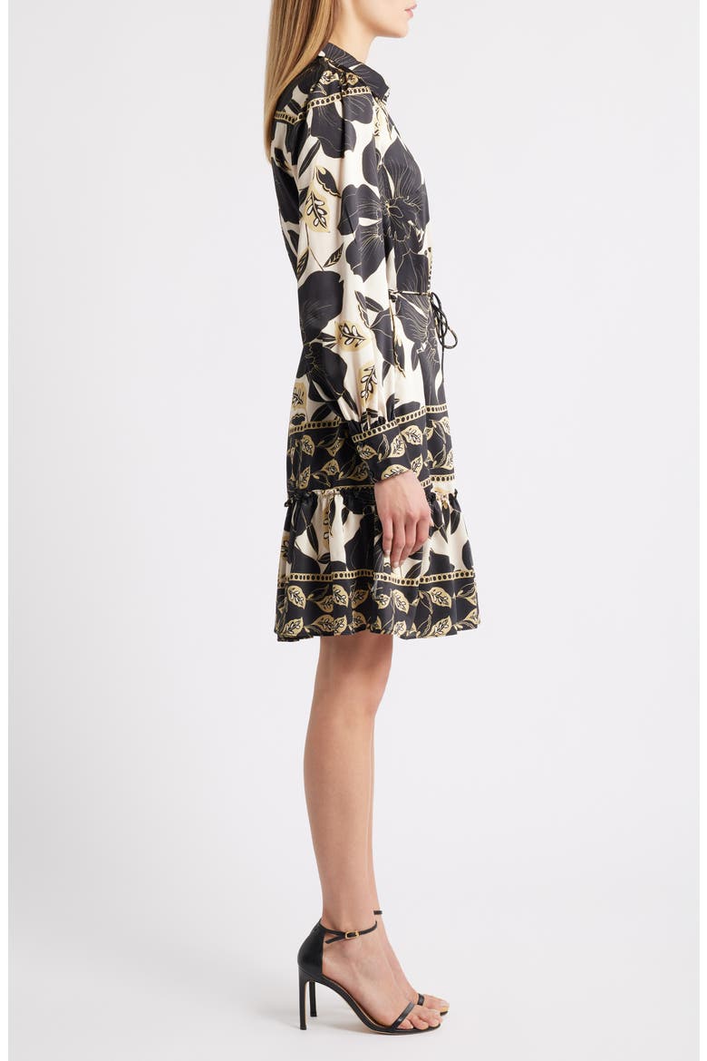 Long Sleeve Tie Belt Button-Up Shirtdress, Alternate, color, BLACK MULTI