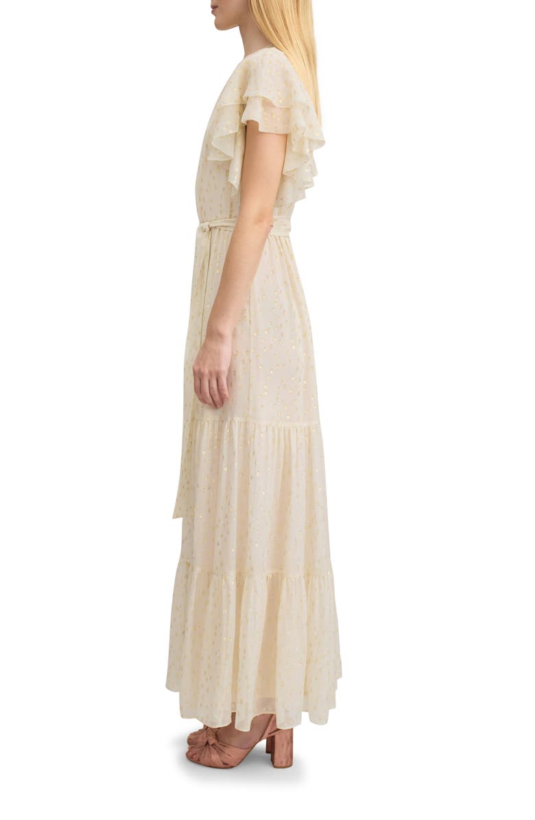 LK Bennett Liv Metallic Dot Silk Blend Tiered Maxi Dress, Alternate, color, Cream