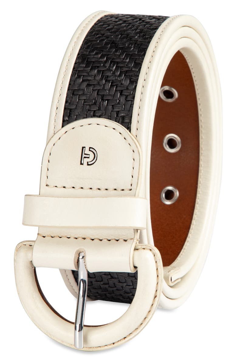 Cole Haan Leather Trim Raffia Belt, Alternate, color, Natural / Black