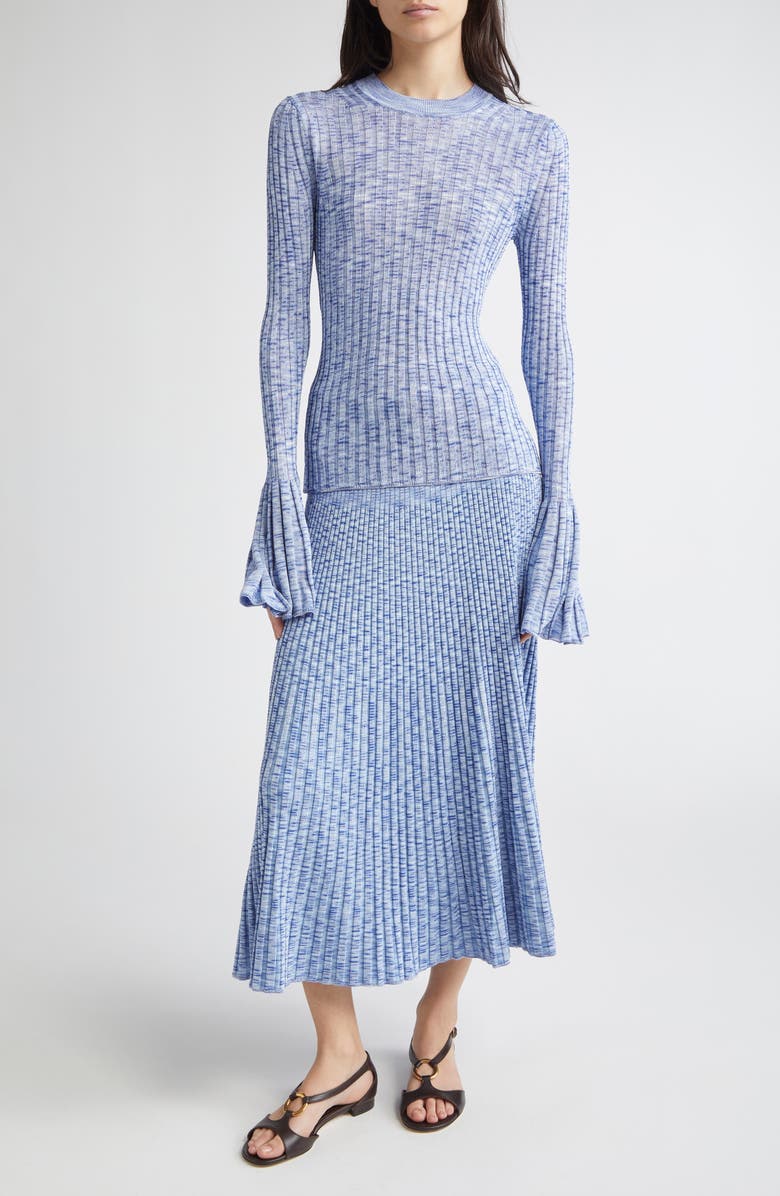 Zimmermann Hypnotic Bell Sleeve Mouliné Rib Sweater, Alternate, color, Blue Multi