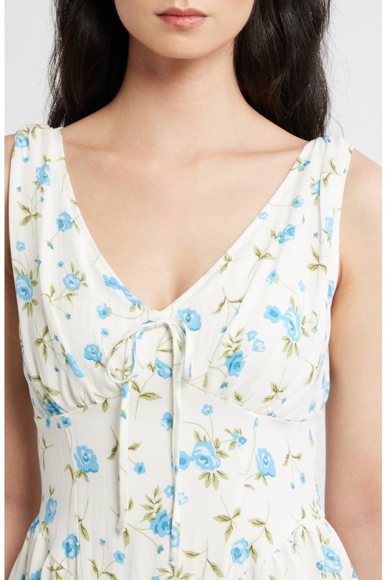 Floral Print Sleeveless Midi Dress, Alternate, color, IVORY/BLUE