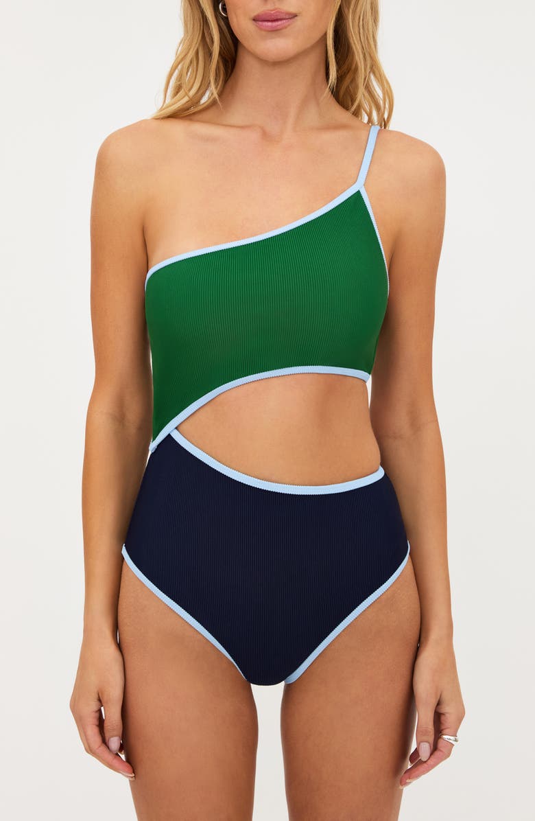 Beach Riot Liora Colorblock Rib One-Piece Swimsuit, Alternate, color, Ivy Colorblock