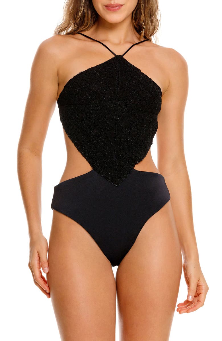 Agua Bendita Adara Dawn Metallic Mixed Media One-Piece Swimsuit, Main, color, 
