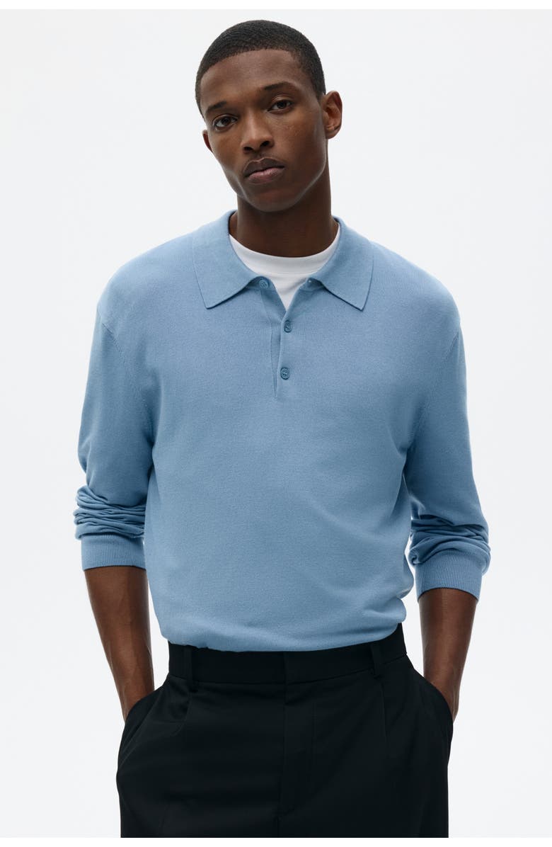 H&M Regular Fit Fine-knit Polo Shirt, Alternate, color, Blue
