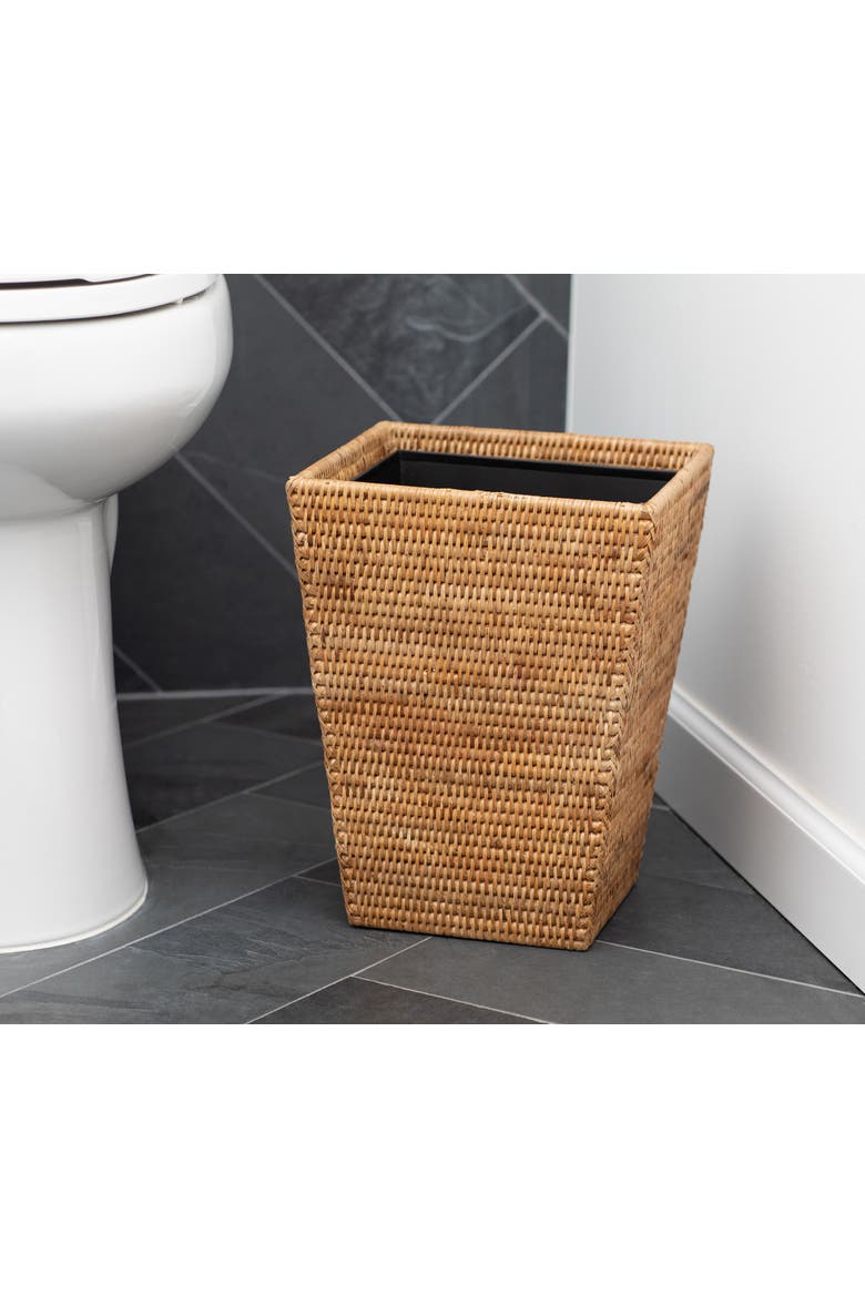 Artifacts Rattan Square Tapered Waste Basket with Metal Liner, Alternate, color, Honey Brown