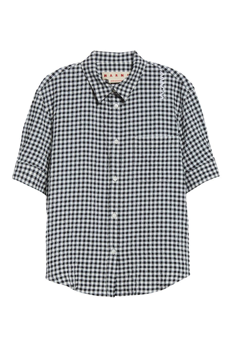 Gingham Seersucker Button-Up Shirt, Alternate, color, BLACK