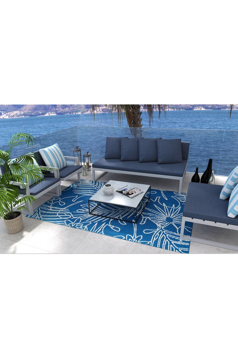 Palm Leaf Rug, Alternate, color, Turquoise White - 6'x9'