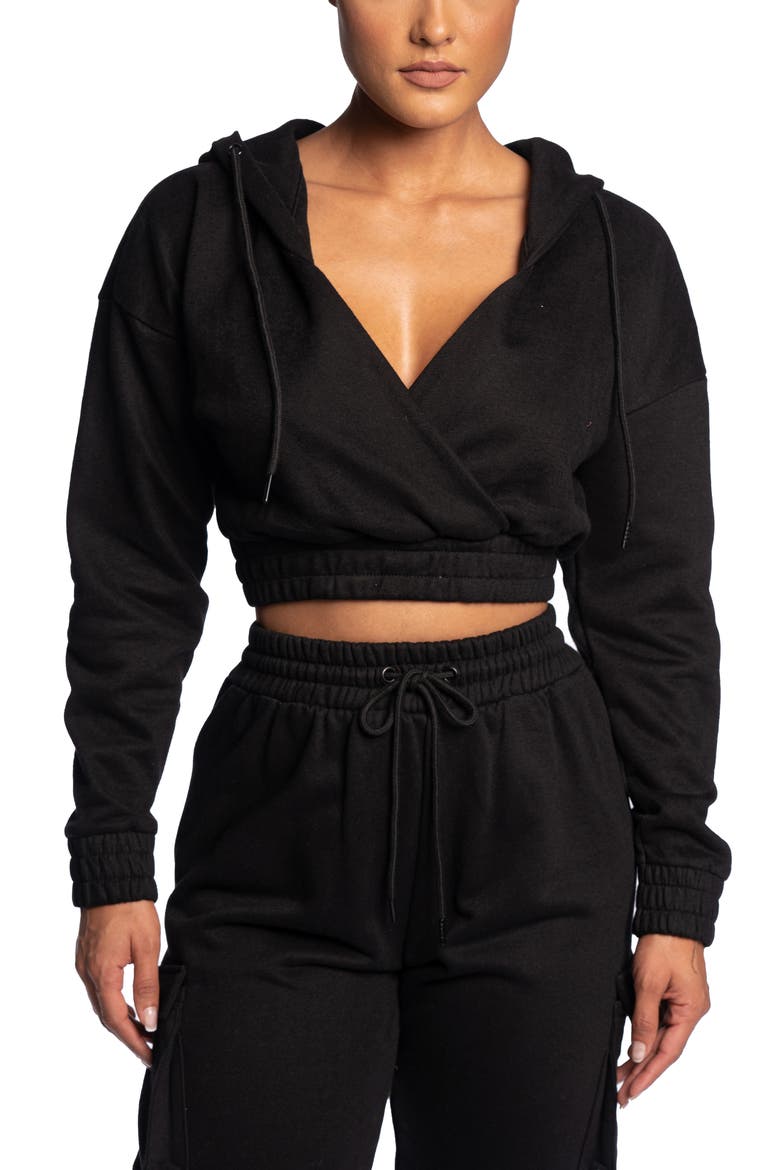 Crop Fleece Hoodie, Main, color, BLACK