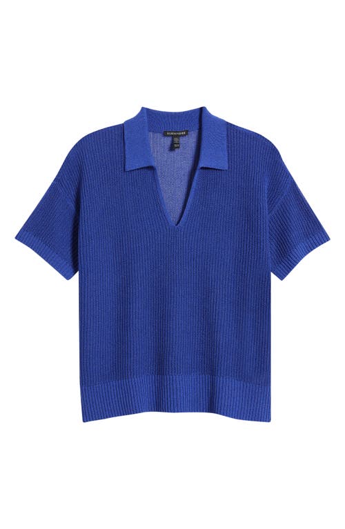 Eileen Fisher Classic Organic Cotton & Silk Polo Sweater In Blue