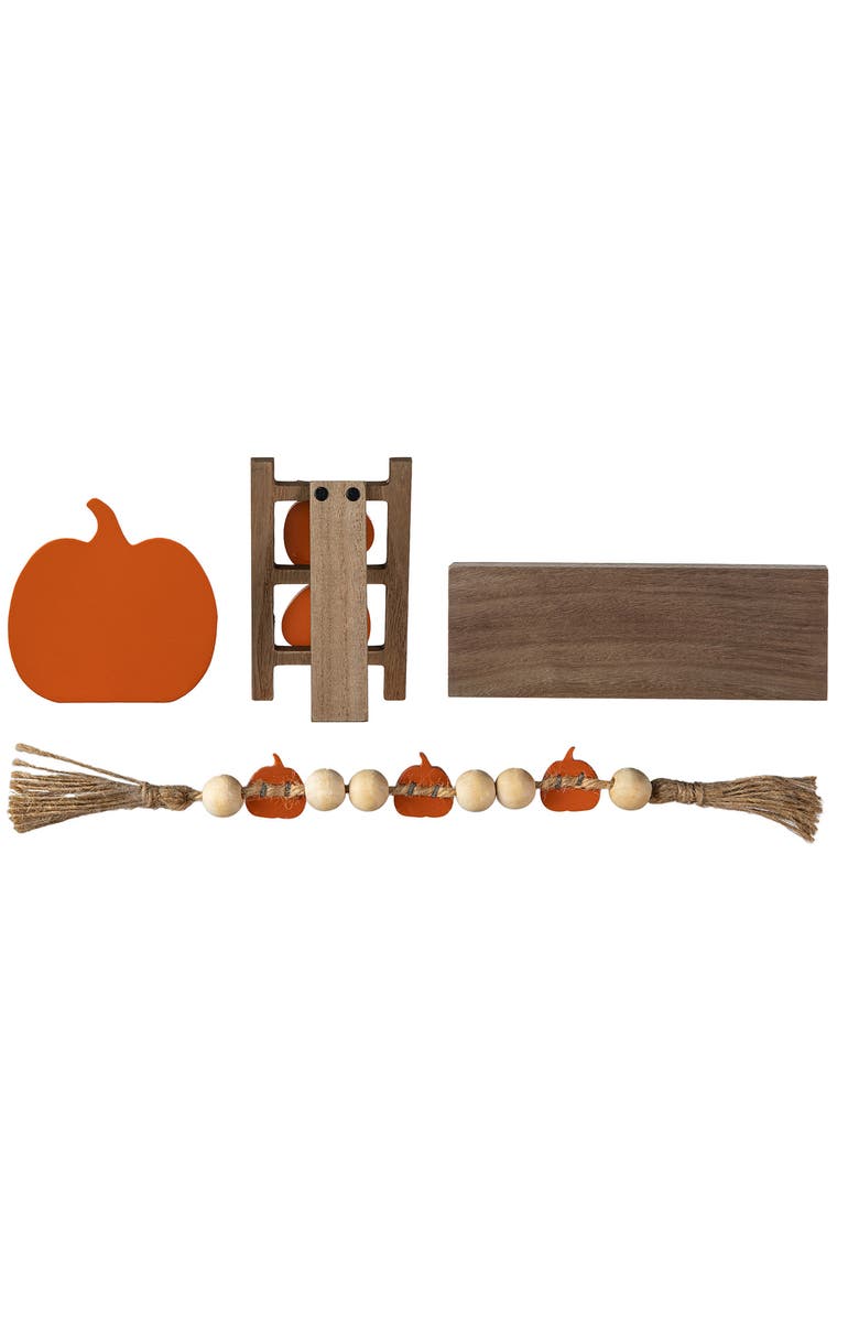 Glitzhome Set of 4 Fall Wooden Word Signs Tiered Tray Table Decor, Alternate, color, 