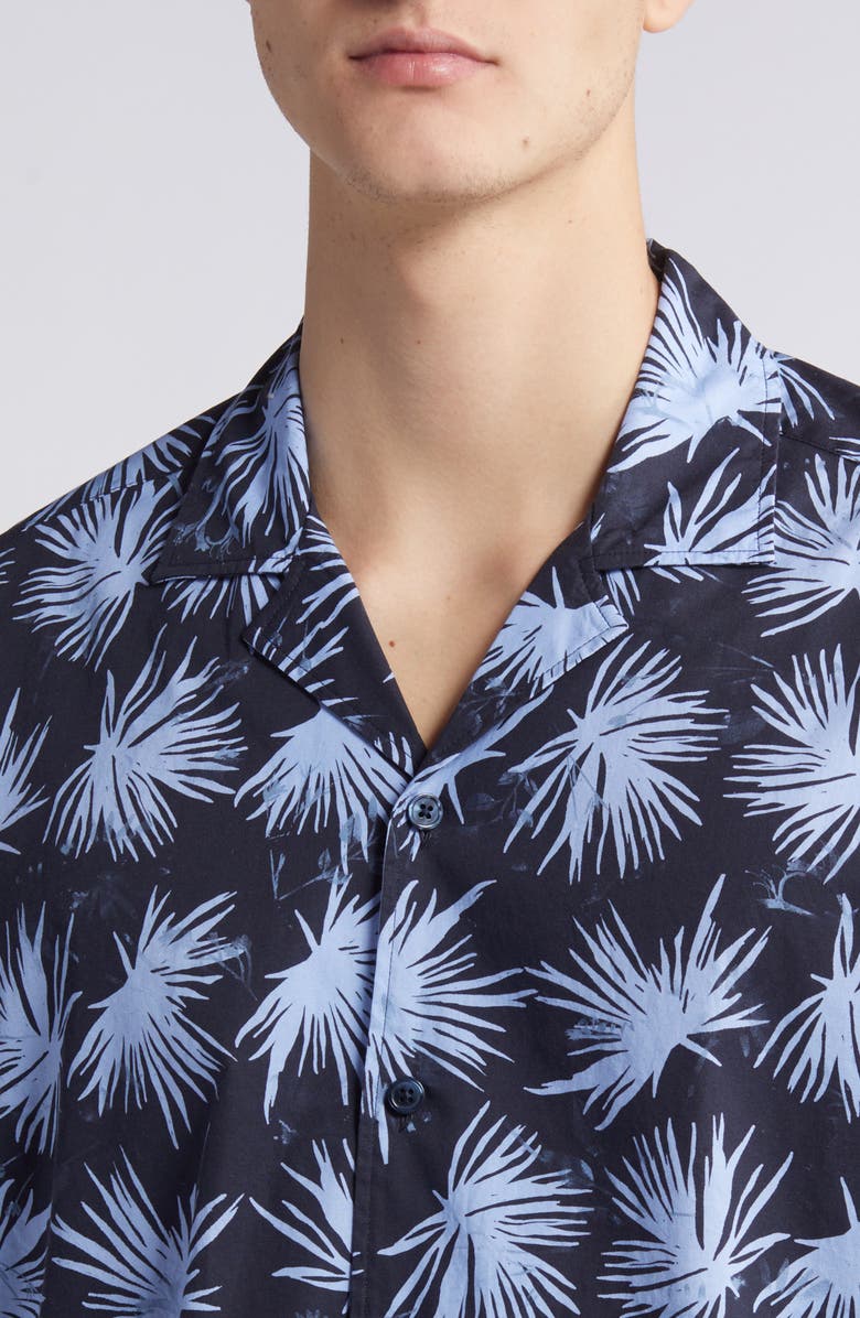 BOSS Drew Palm Print Stretch Camp Shirt, Alternate, color, Dk Bu